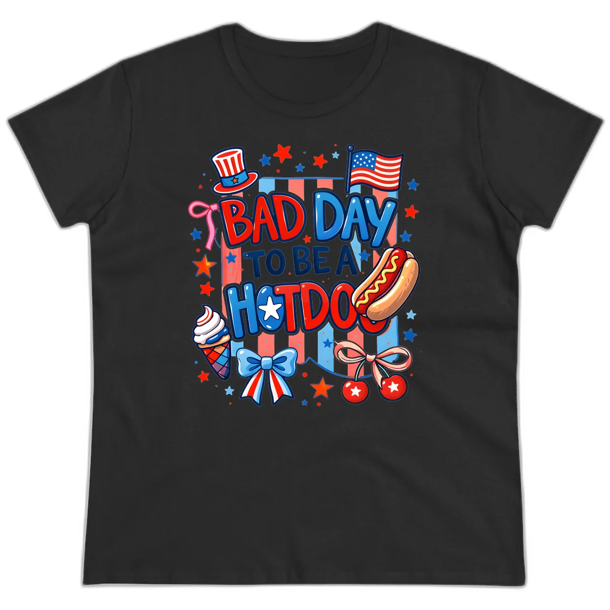 Bad Day To Be A Hot Dog Ladies Tee in Black