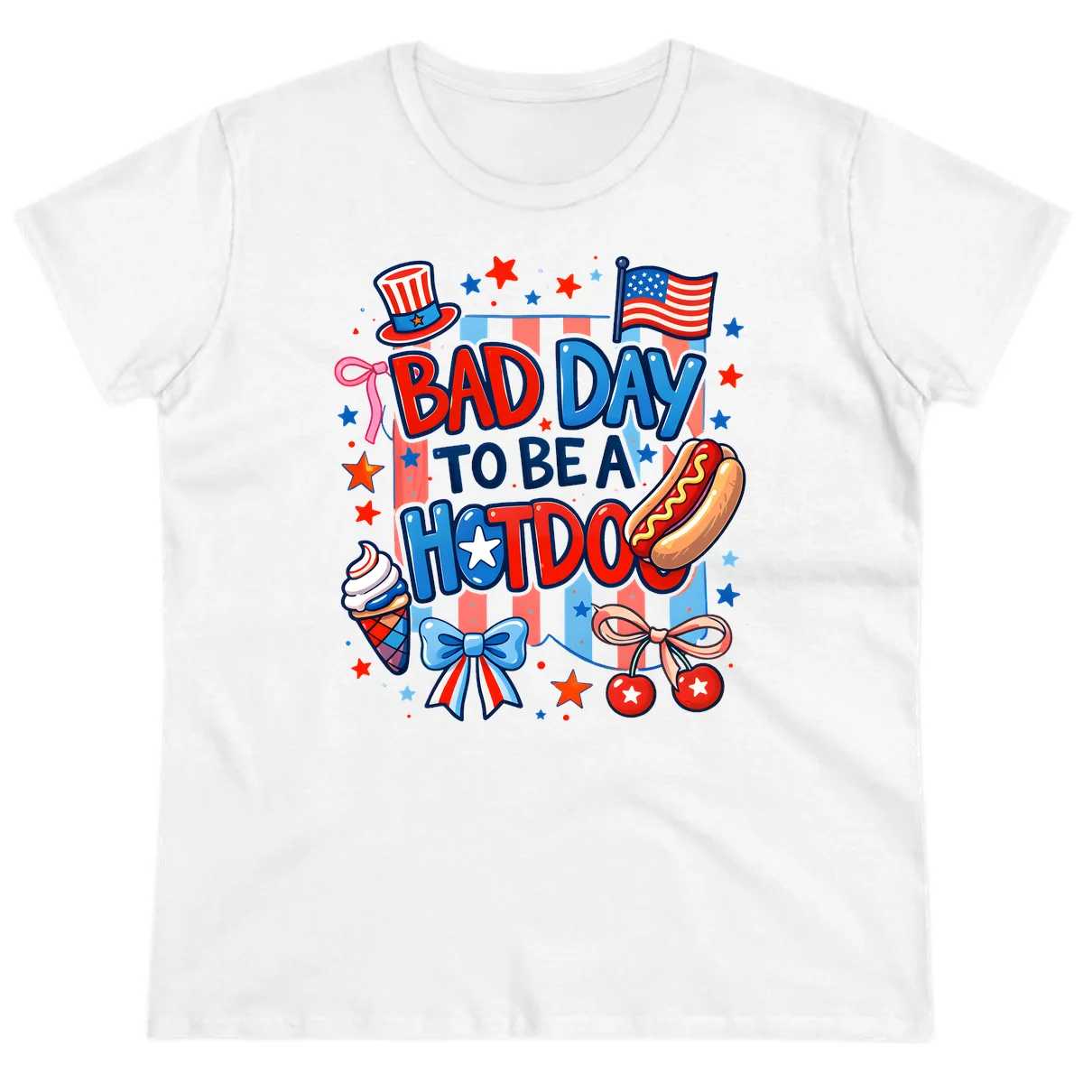 Bad Day To Be A Hot Dog Ladies Tee in White
