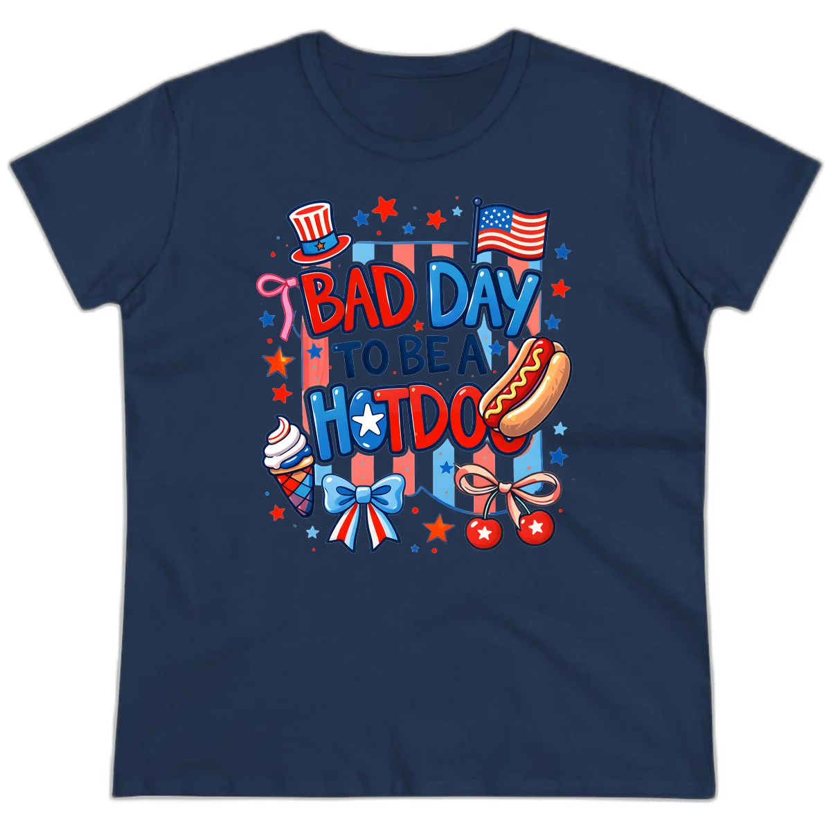 Bad Day To Be A Hot Dog Ladies Tee in Navy