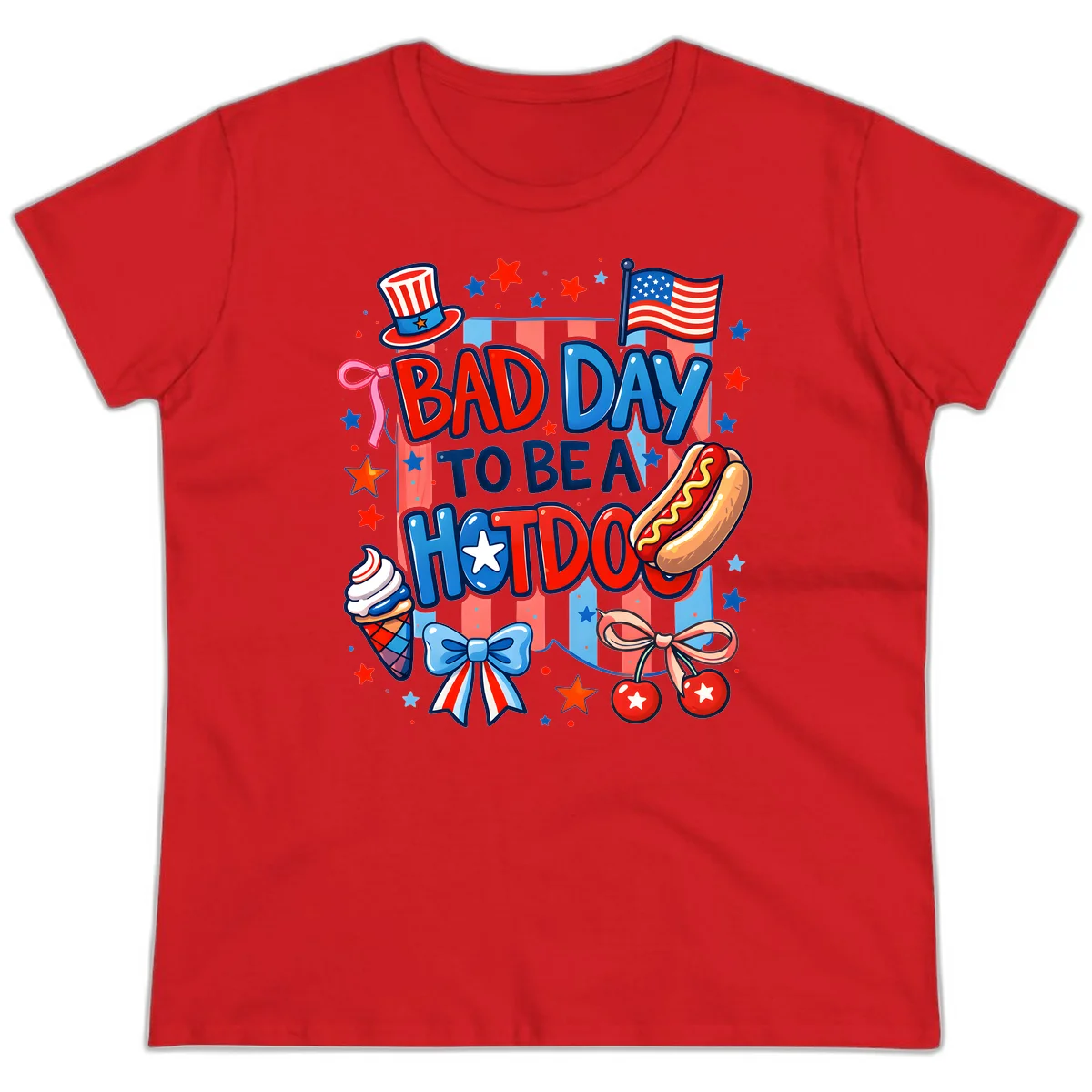 Bad Day To Be A Hot Dog Ladies Tee in Red