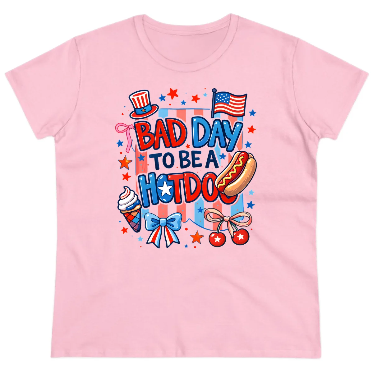 Bad Day To Be A Hot Dog Ladies Tee in Light Pink