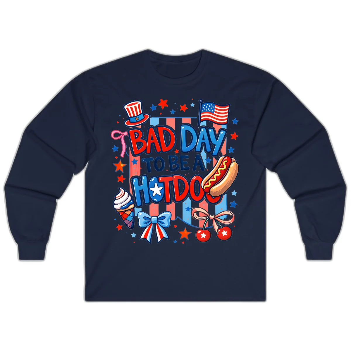 Bad Day To Be A Hot Dog Long Sleeve in Navy
