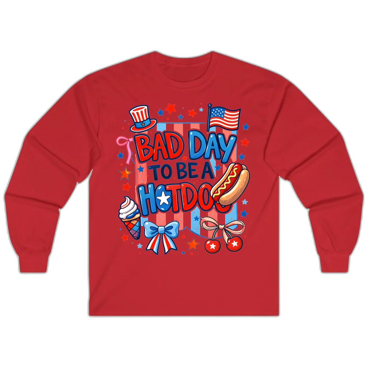 Bad Day To Be A Hot Dog Long Sleeve in Red
