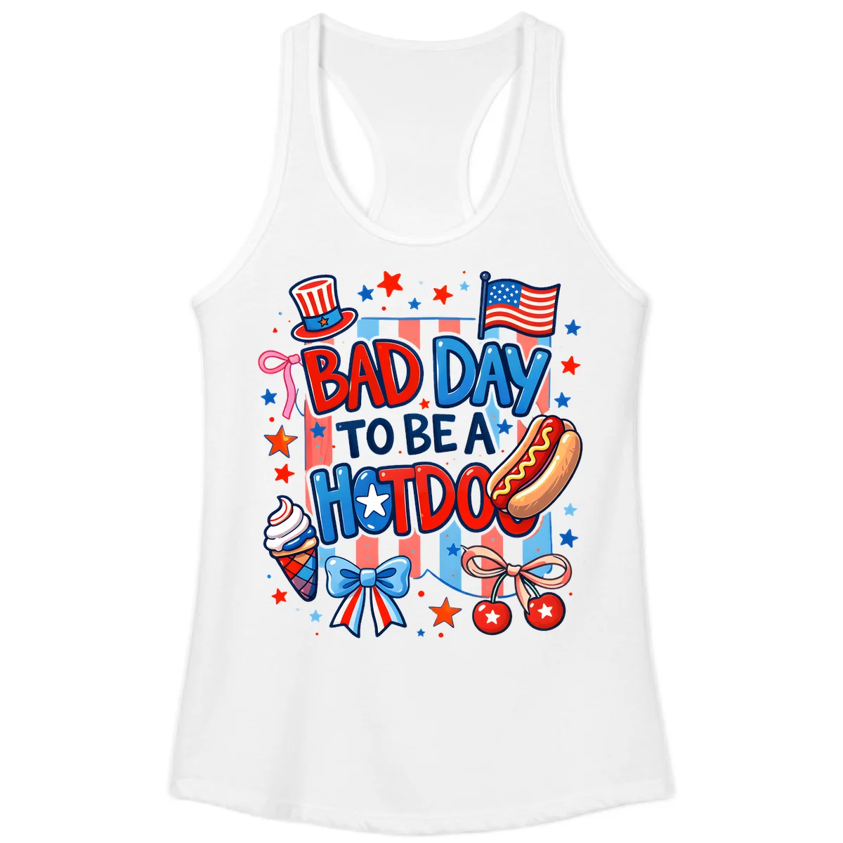 Bad Day To Be A Hot Dog Ladies Tank in White