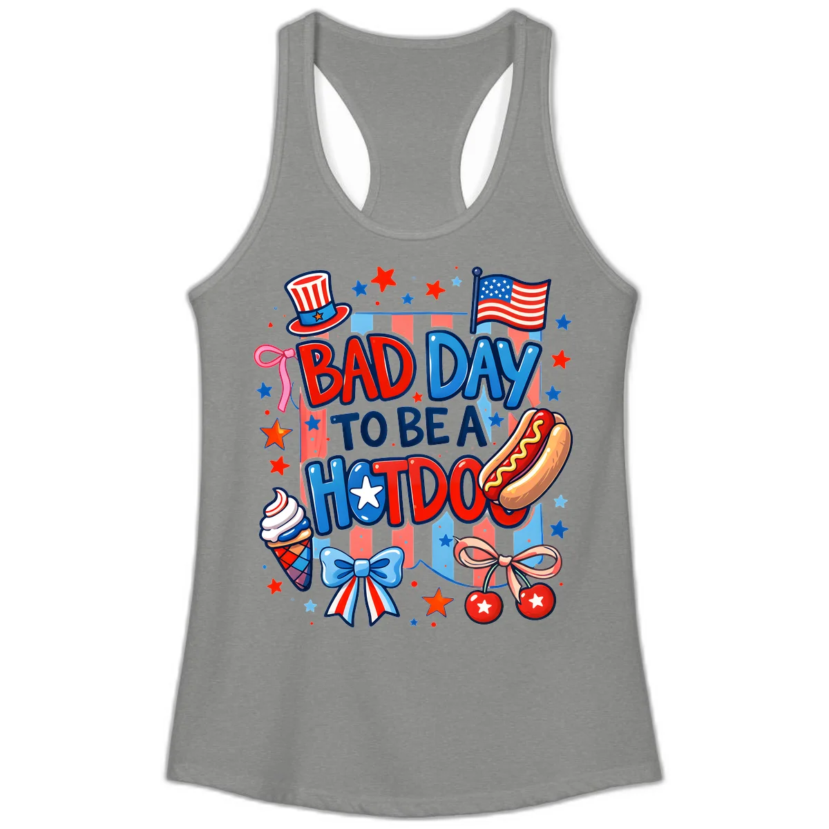 Bad Day To Be A Hot Dog Ladies Tank in Heather Grey