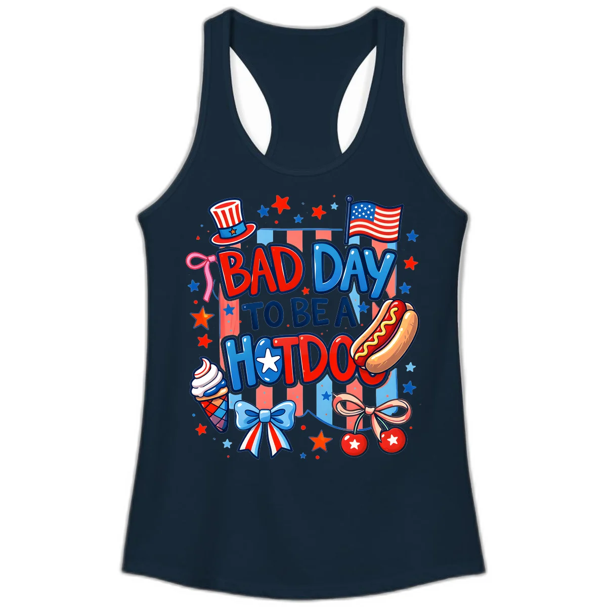 Bad Day To Be A Hot Dog Ladies Tank in Solid Midnight Navy