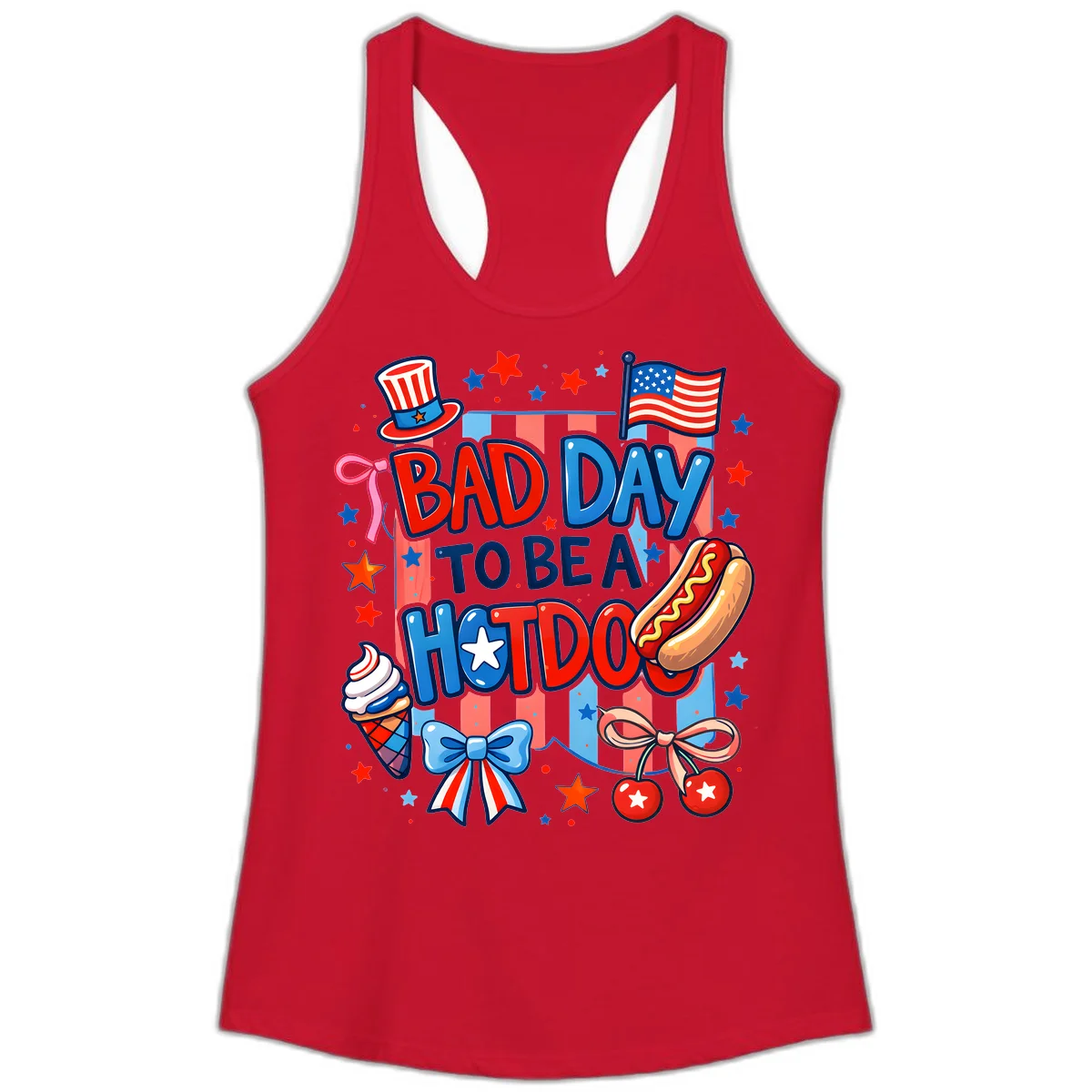 Bad Day To Be A Hot Dog Ladies Tank in Solid Red