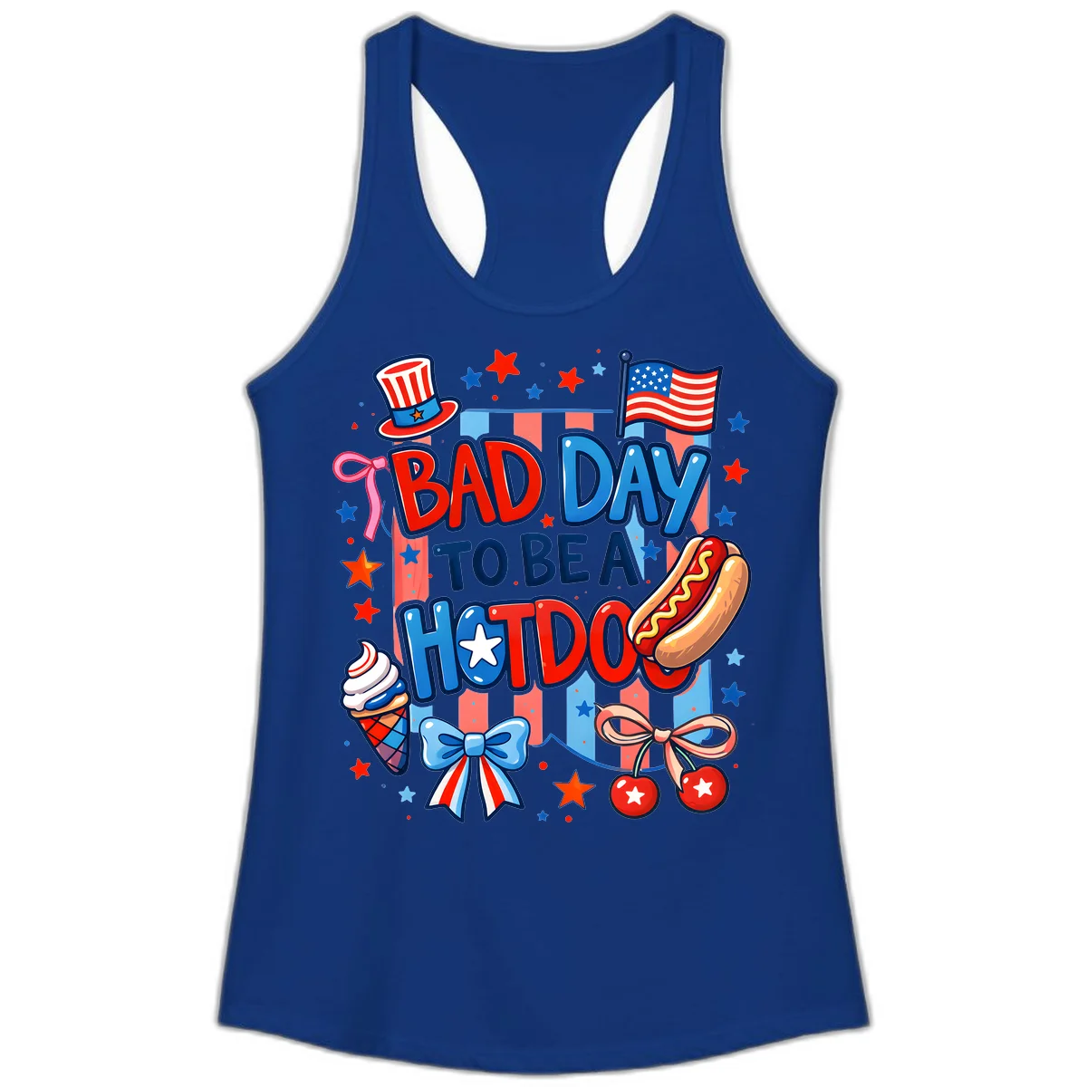 Bad Day To Be A Hot Dog Ladies Tank in Solid Royal