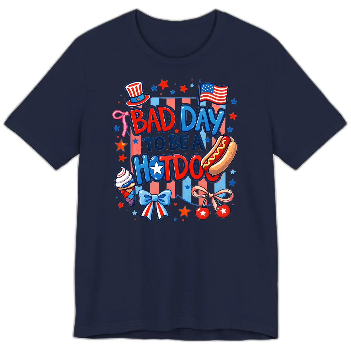 Bad Day To Be A Hot Dog Premium T-Shirt in Navy