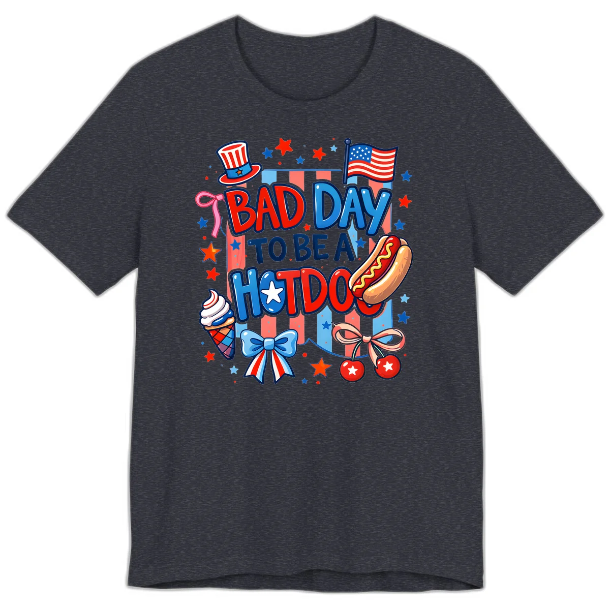 Bad Day To Be A Hot Dog Premium T-Shirt in Heather Navy