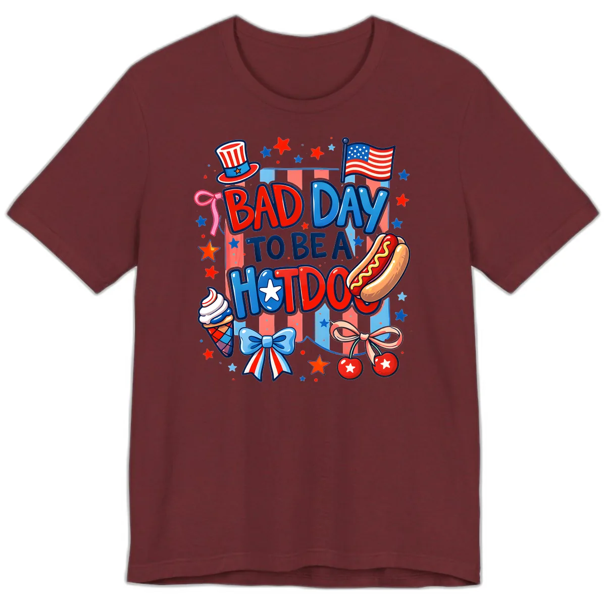 Bad Day To Be A Hot Dog July Fourth Fun Premium T-Shirt in Heather Cardinal