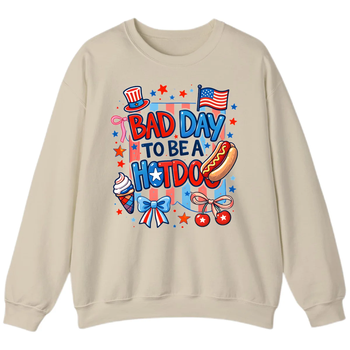 Bad Day To Be A Hot Dog Sweatshirt in Sand
