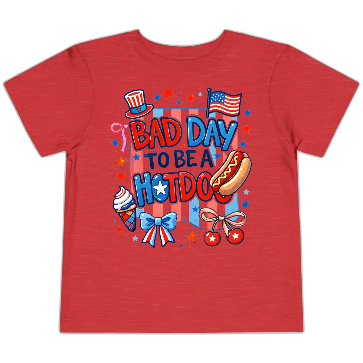 Bad Day To Be A Hot Dog July Fourth Fun Toddler T-Shirt in Heather Red