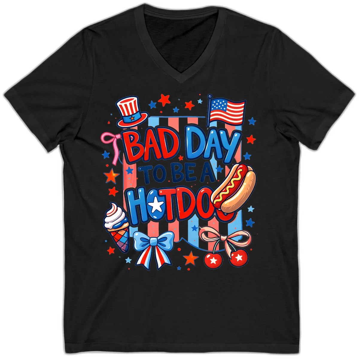 Bad Day To Be A Hot Dog V-Neck in Black