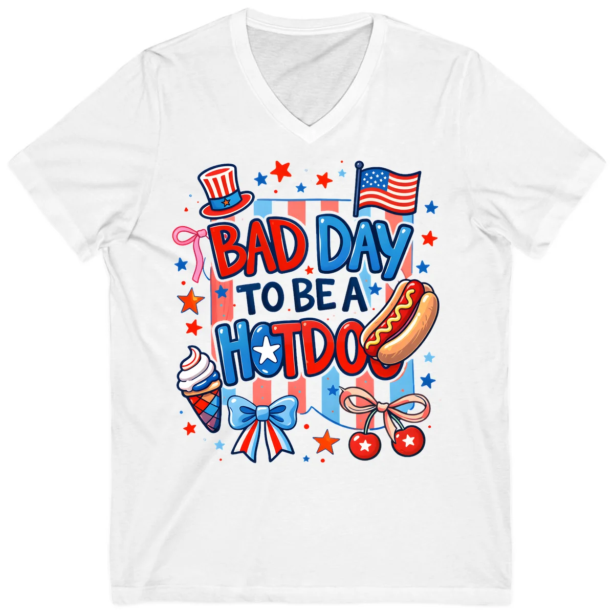 Bad Day To Be A Hot Dog V-Neck in White