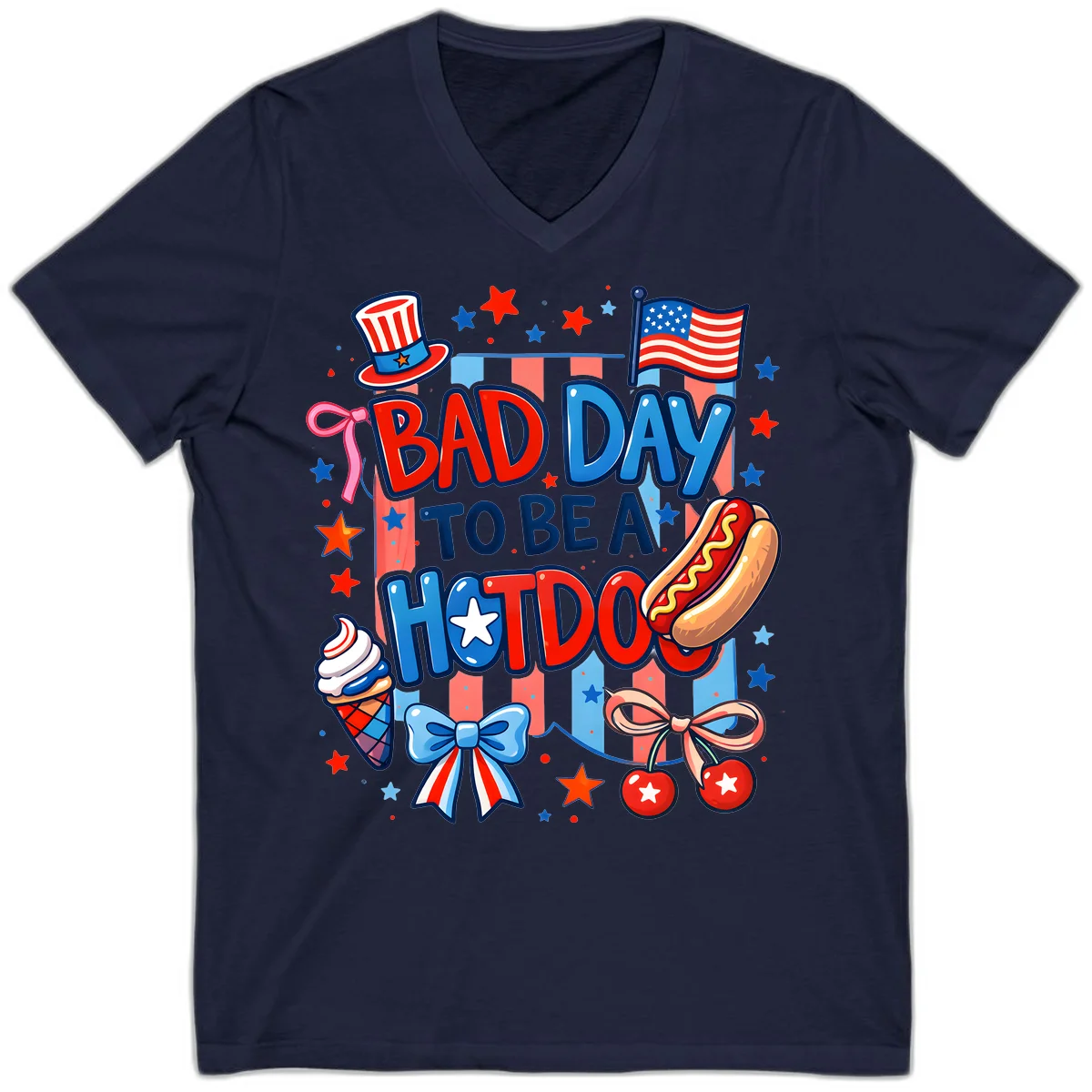 Bad Day To Be A Hot Dog V-Neck in Navy