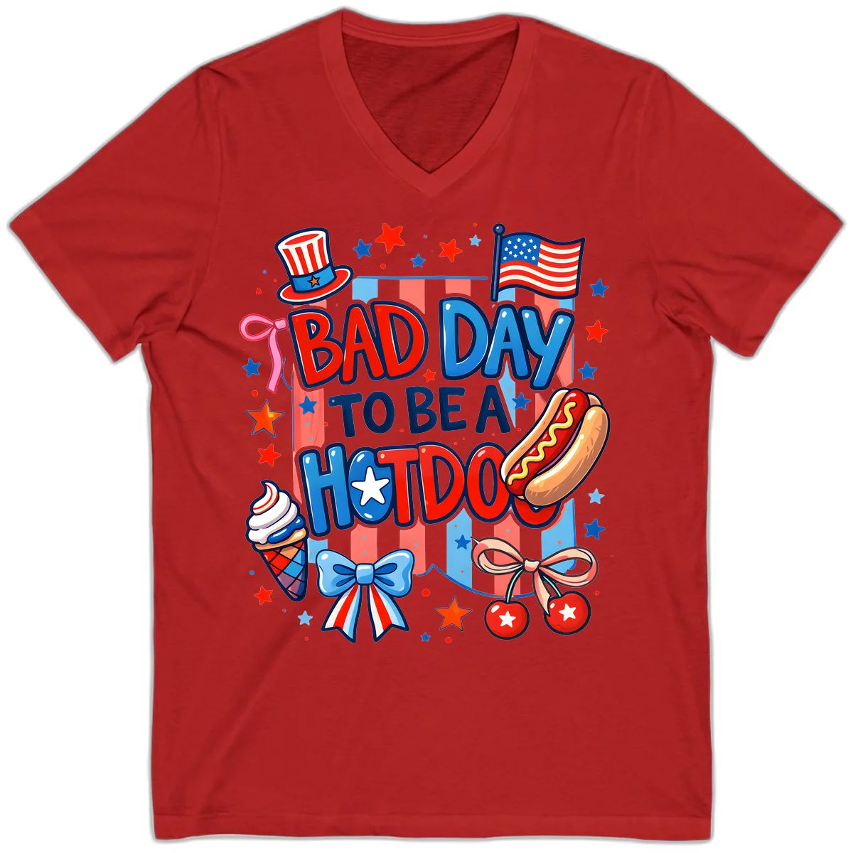 Bad Day To Be A Hot Dog V-Neck in Red