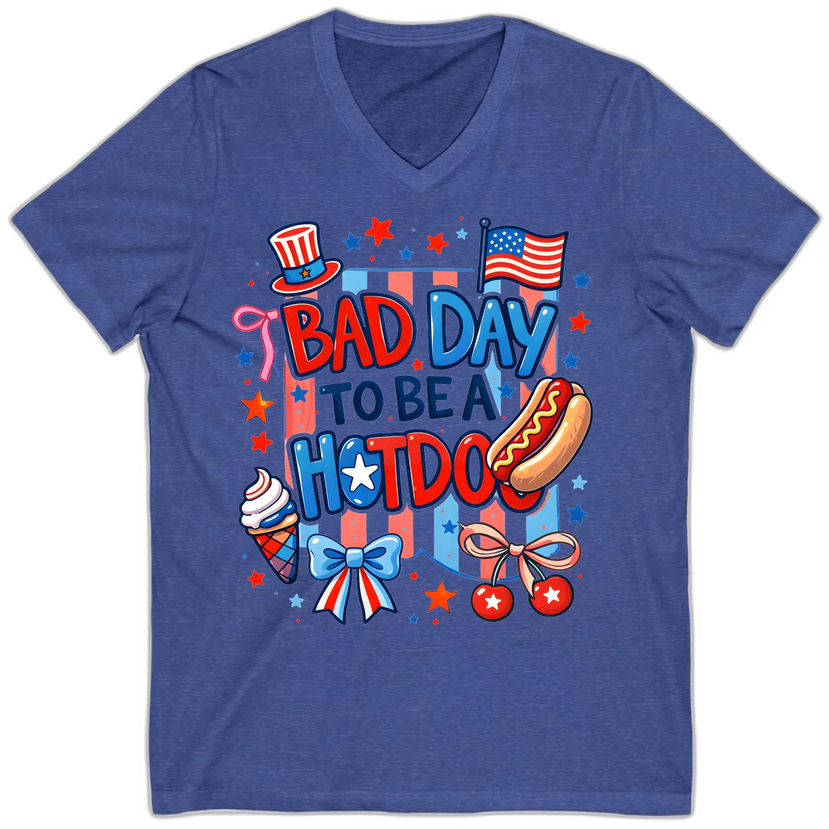 Bad Day To Be A Hot Dog V-Neck in Heather True Royal