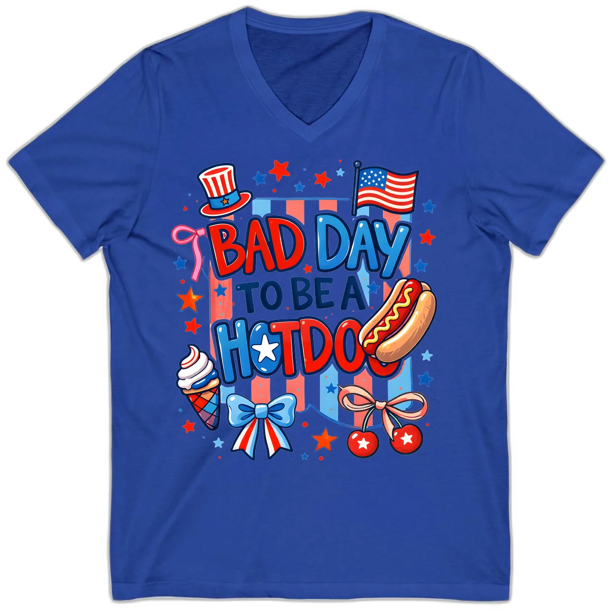 Bad Day To Be A Hot Dog V-Neck in True Royal