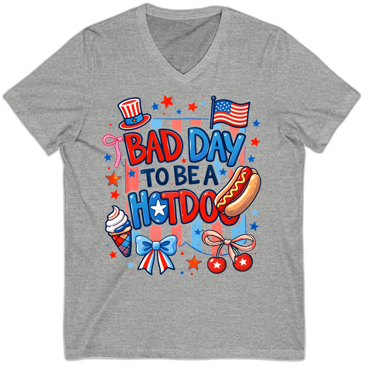 Bad Day To Be A Hot Dog V-Neck in Athletic Heather