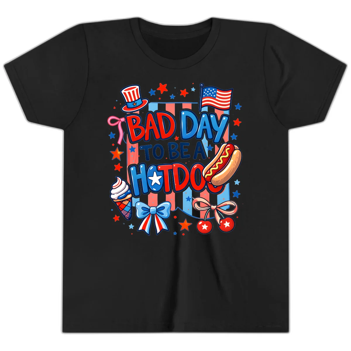 Bad Day To Be A Hot Dog Youth T-Shirt in Black