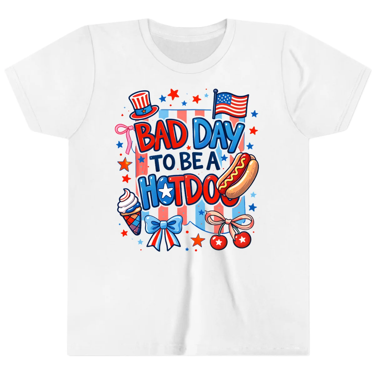 Bad Day To Be A Hot Dog Youth T-Shirt in White