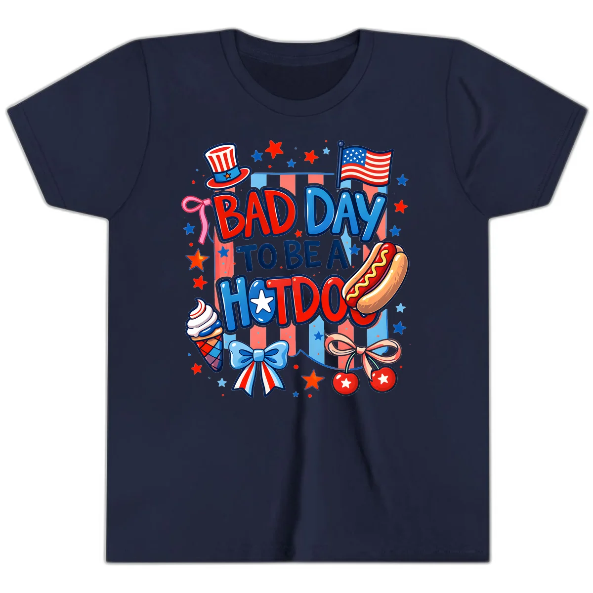 Bad Day To Be A Hot Dog Youth T-Shirt in Navy