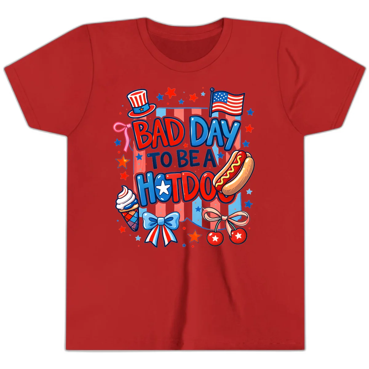 Bad Day To Be A Hot Dog Youth T-Shirt in Red