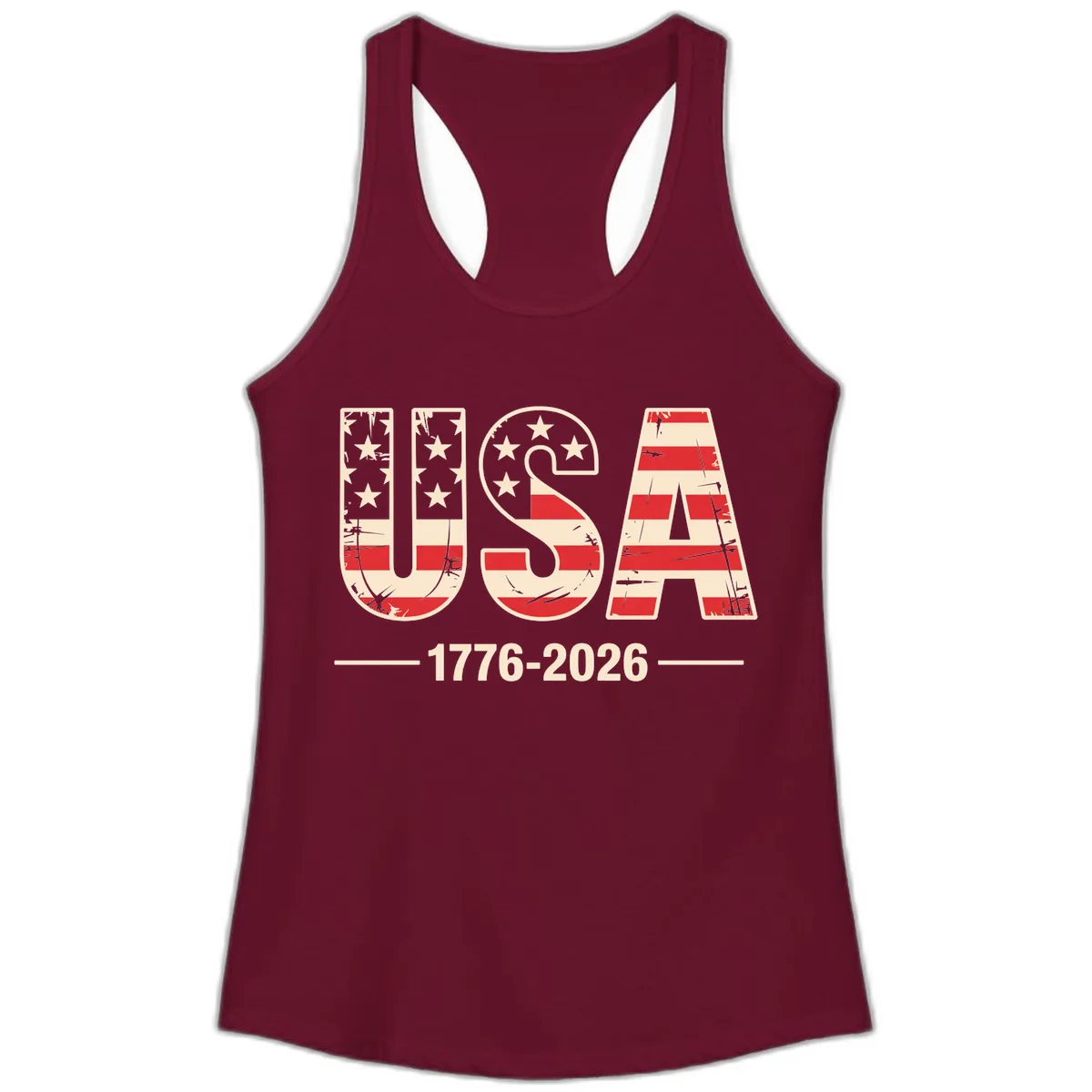 USA 1776-2026 Semiquincentennial Anniversary Design Ladies Tank in Solid Cardinal Red