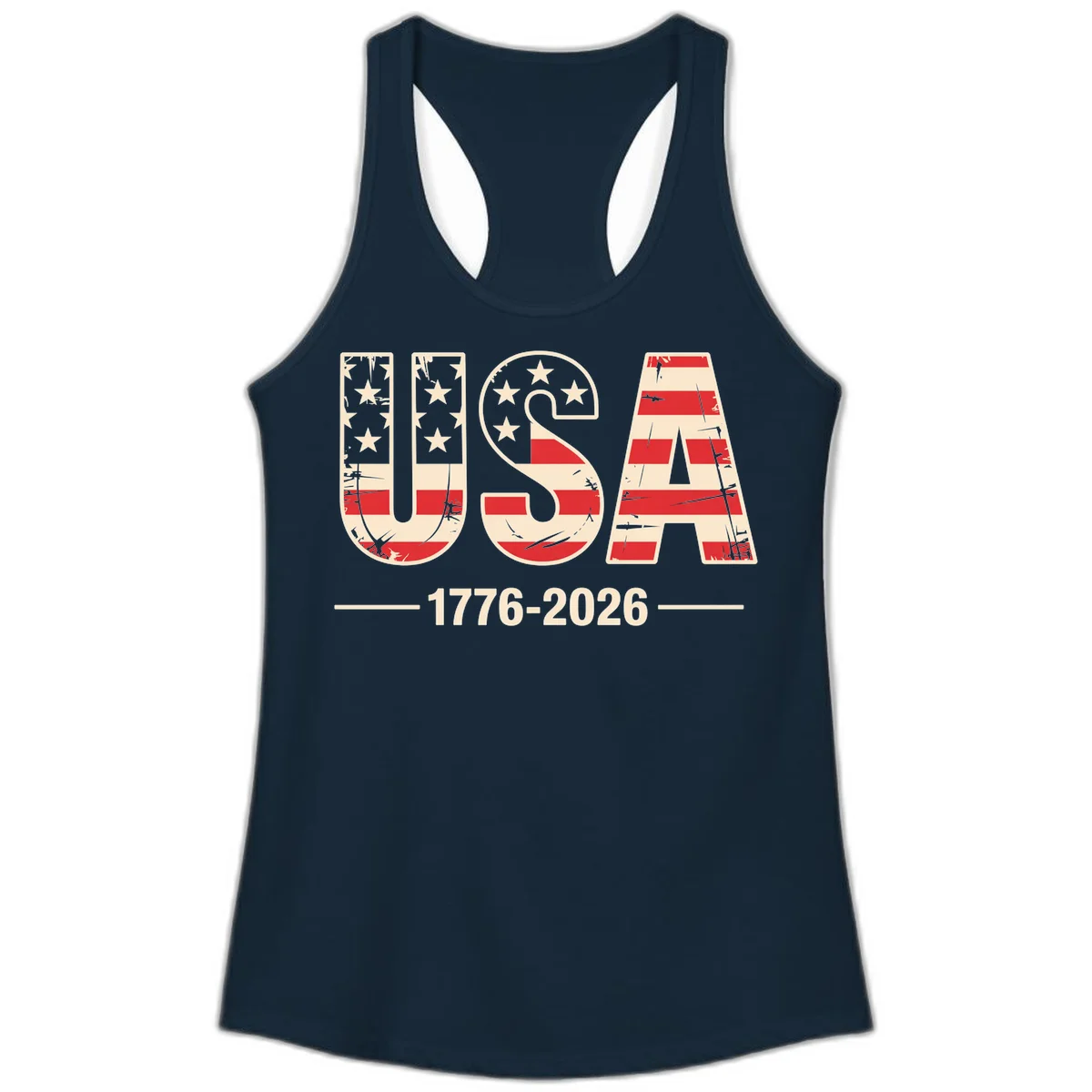 USA 1776-2026 Semiquincentennial Ladies Tank in Solid Midnight Navy