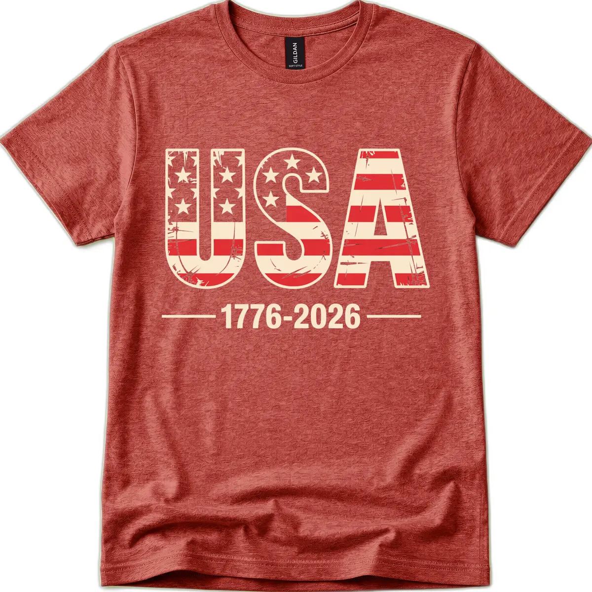 USA 1776-2026 Semiquincentennial Anniversary Design T-Shirt in Heather Cardinal