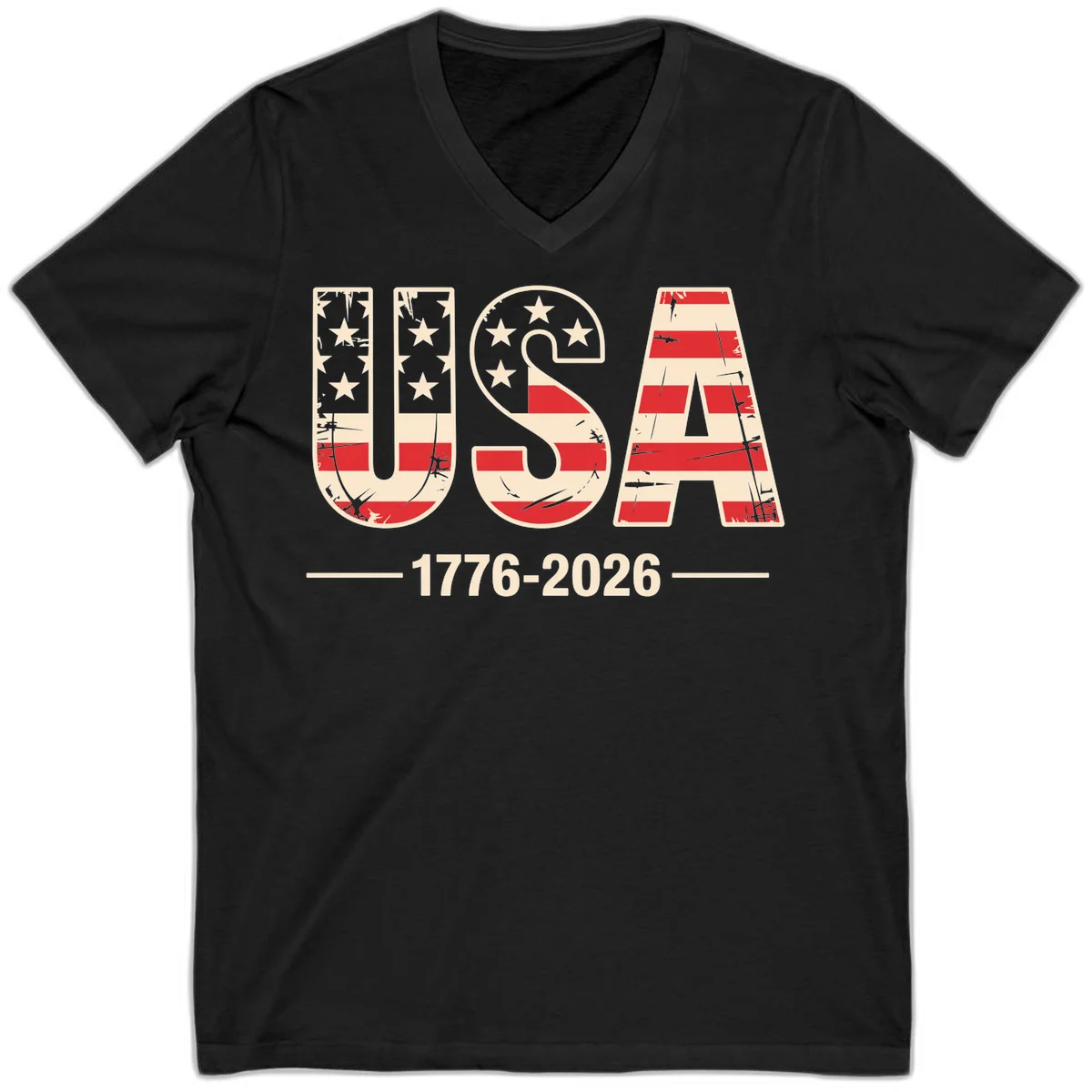 USA 1776-2026 Semiquincentennial V-Neck Tee in Black