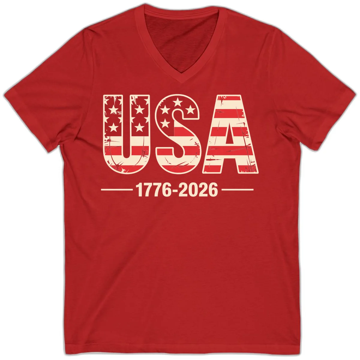 USA 1776-2026 Semiquincentennial V-Neck Tee in Red