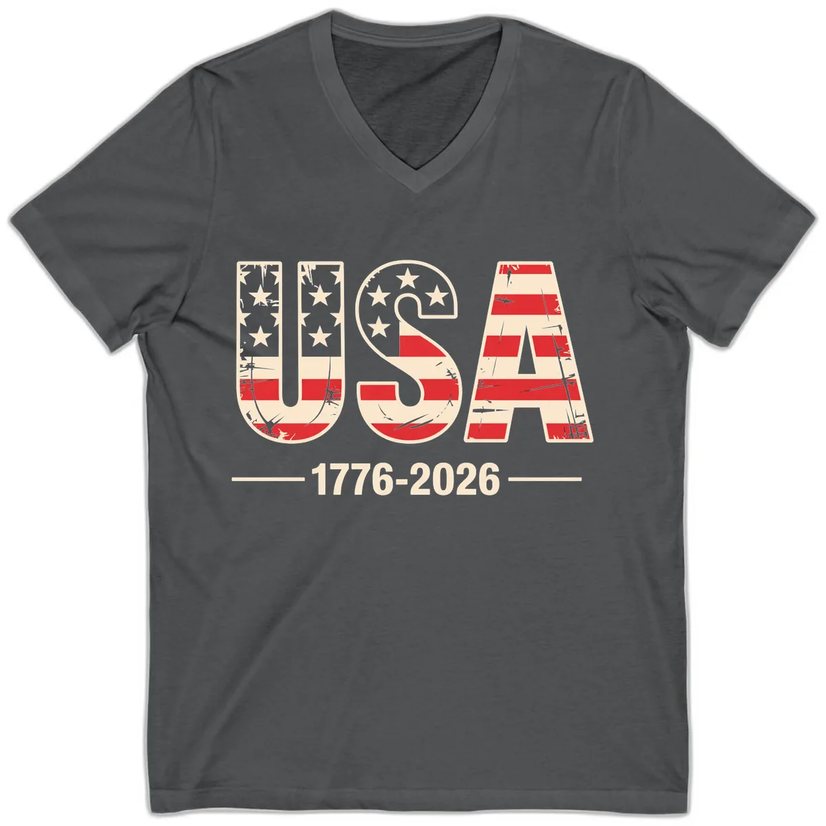 USA 1776-2026 Semiquincentennial Anniversary Design V-Neck in Asphalt