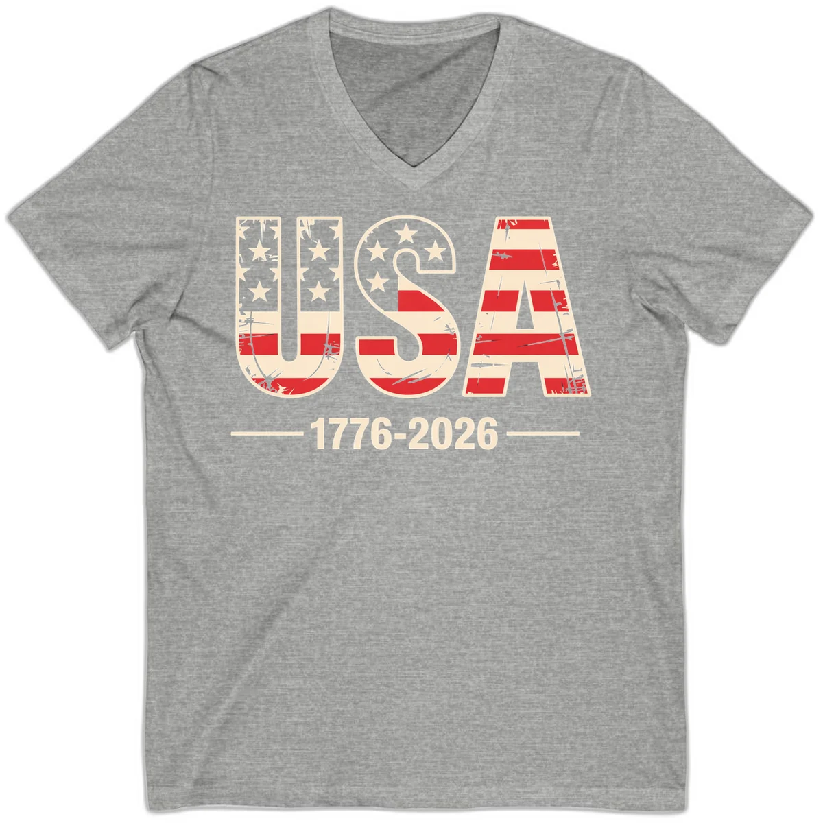 USA 1776-2026 Semiquincentennial V-Neck Tee in Athletic Heather