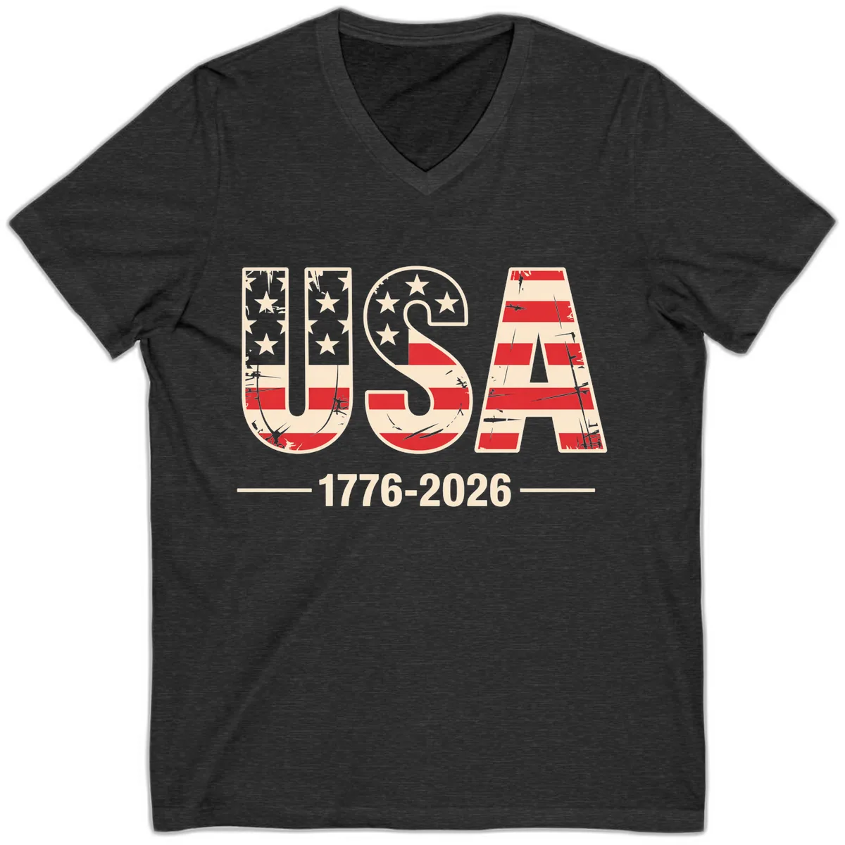 USA 1776-2026 Semiquincentennial Anniversary Design V-Neck in Dark Grey Heather
