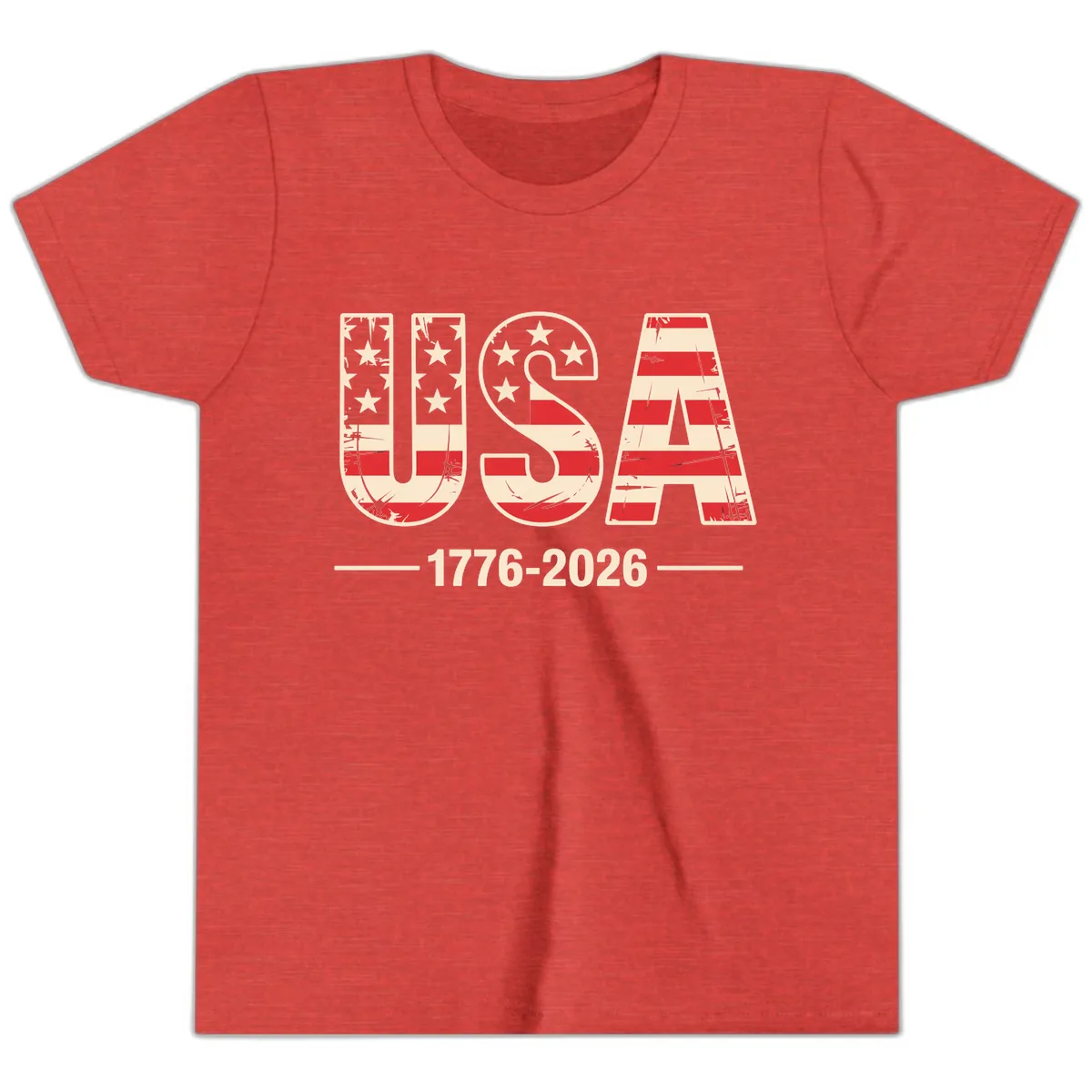USA 1776-2026 Semiquincentennial Anniversary Design Youth T-Shirt in Heather Red