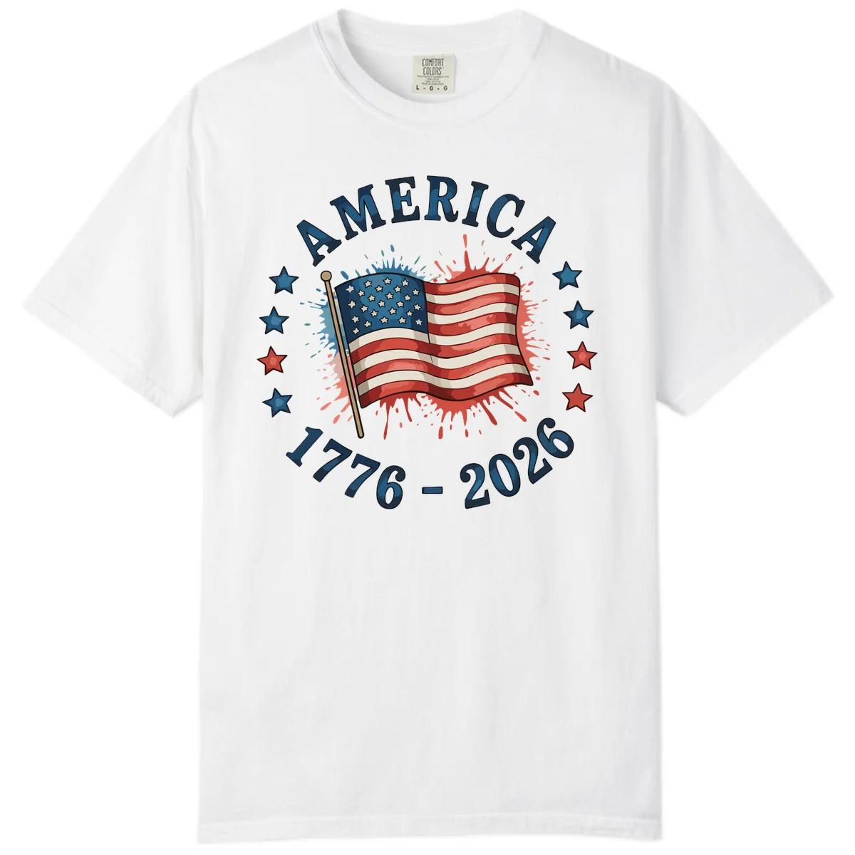 America 250th Anniversary Flag Commemoration Comfort Color in White