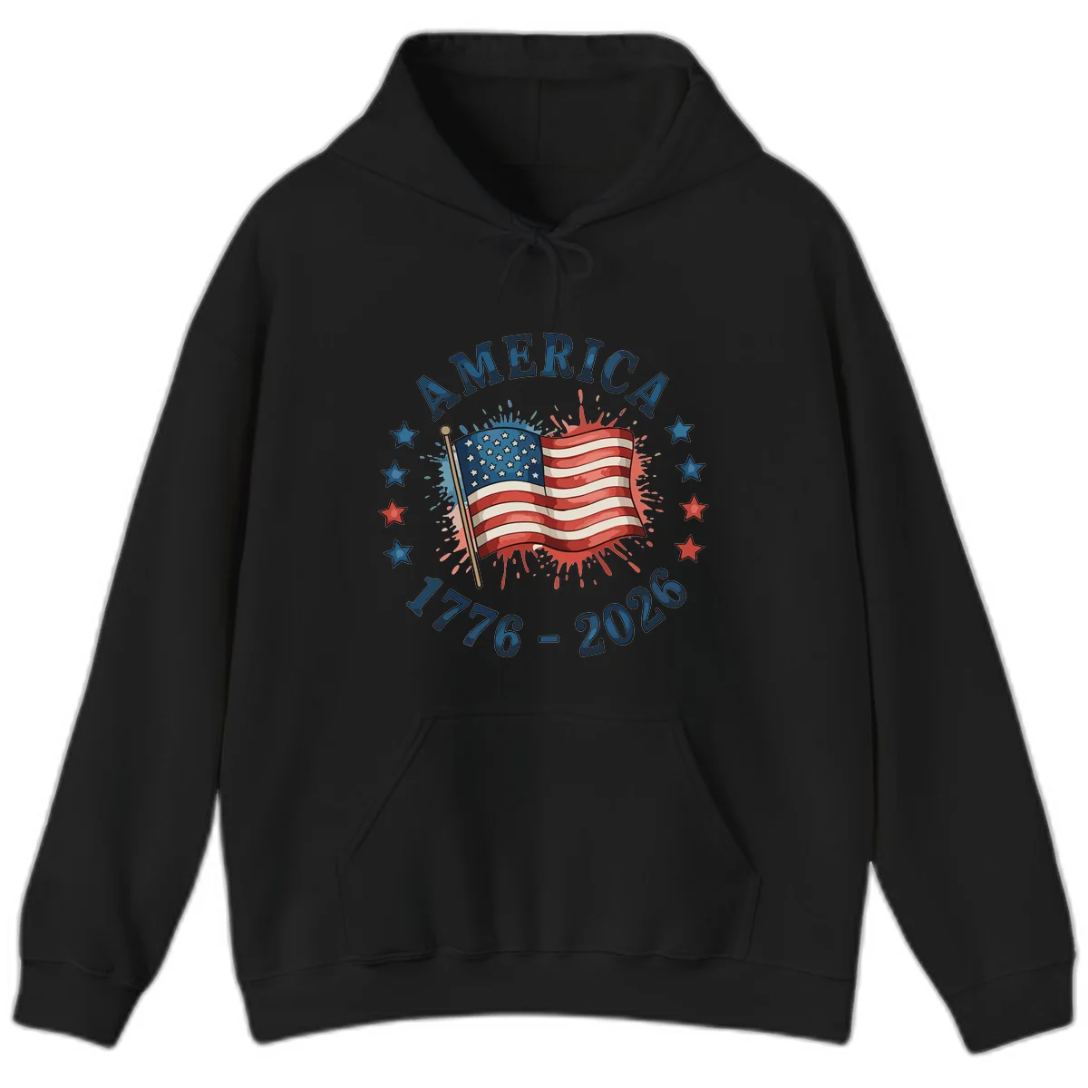 America 250th Anniversary Flag Commemoration Hoodie in Black