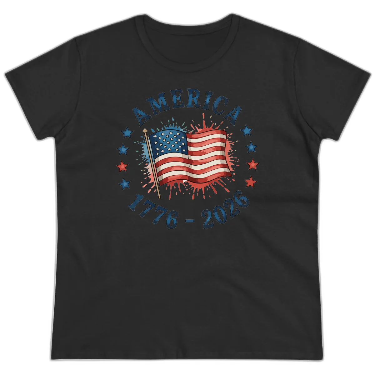 America 250th Anniversary Flag Commemoration Ladies Tee in Black