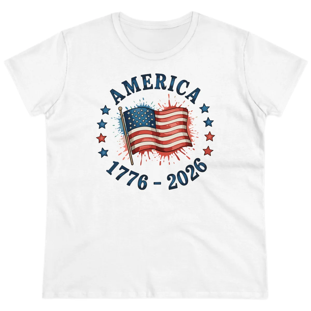 America 250th Anniversary Flag Commemoration Ladies Tee in White