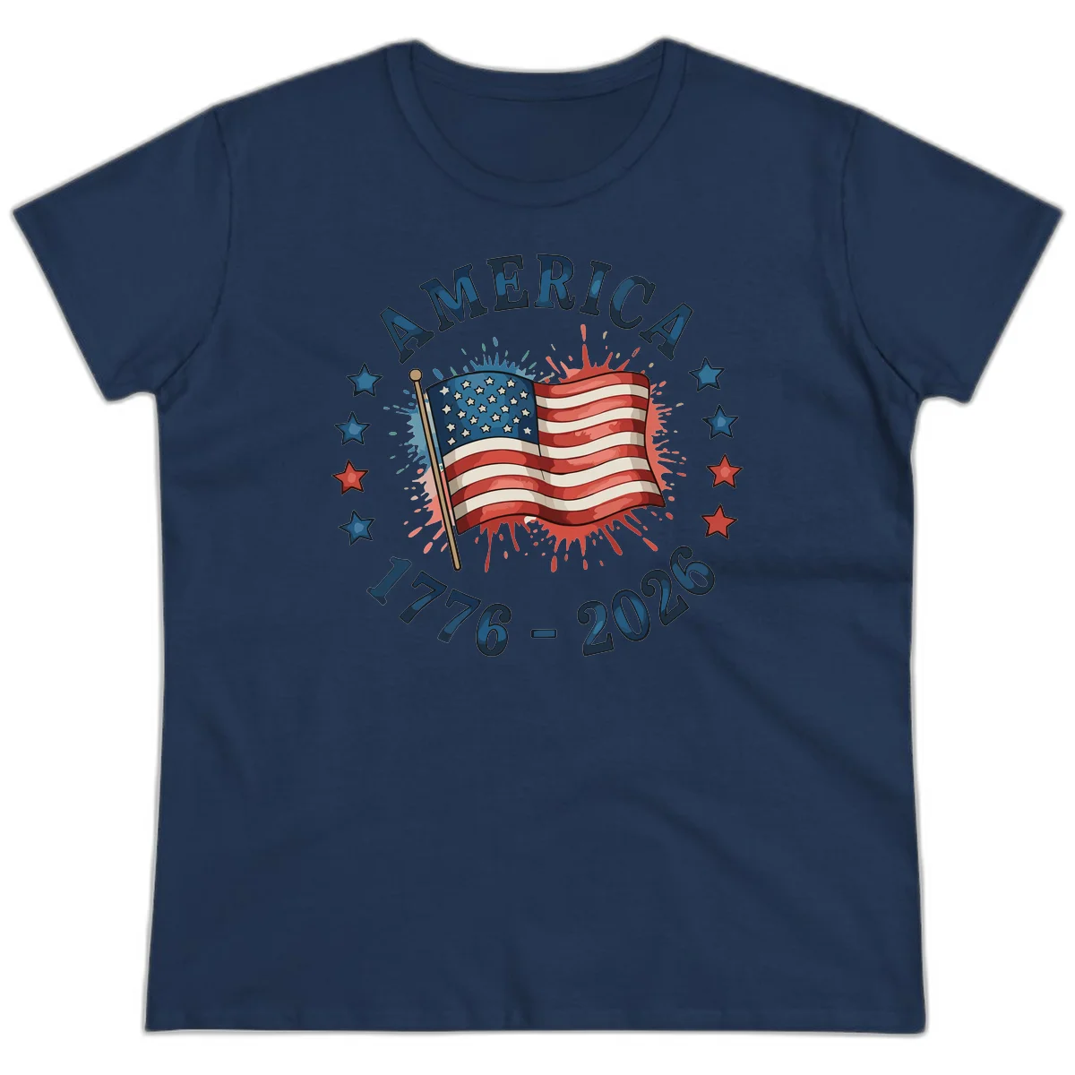 America 250th Anniversary Flag Commemoration Ladies Tee in Navy