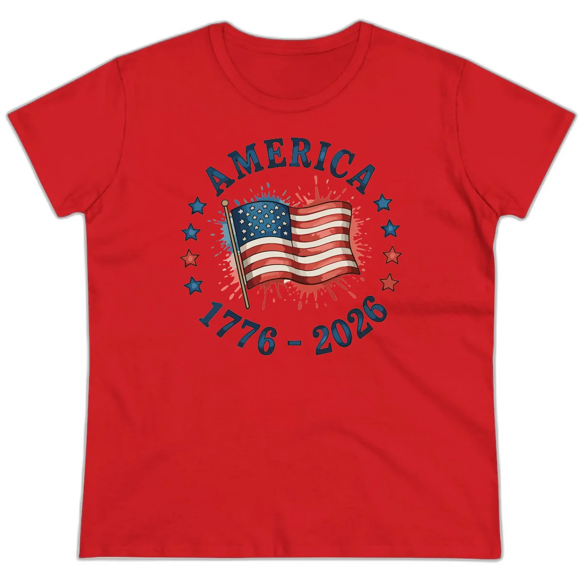 America 250th Anniversary Flag Commemoration Ladies Tee in Red
