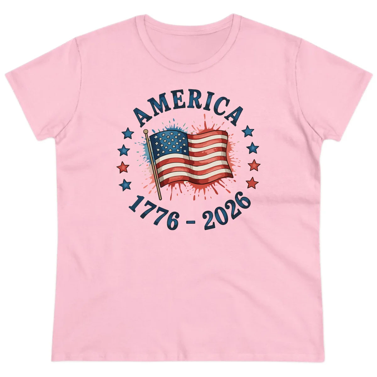 America 250th Anniversary Flag Commemoration Ladies Tee in Light Pink