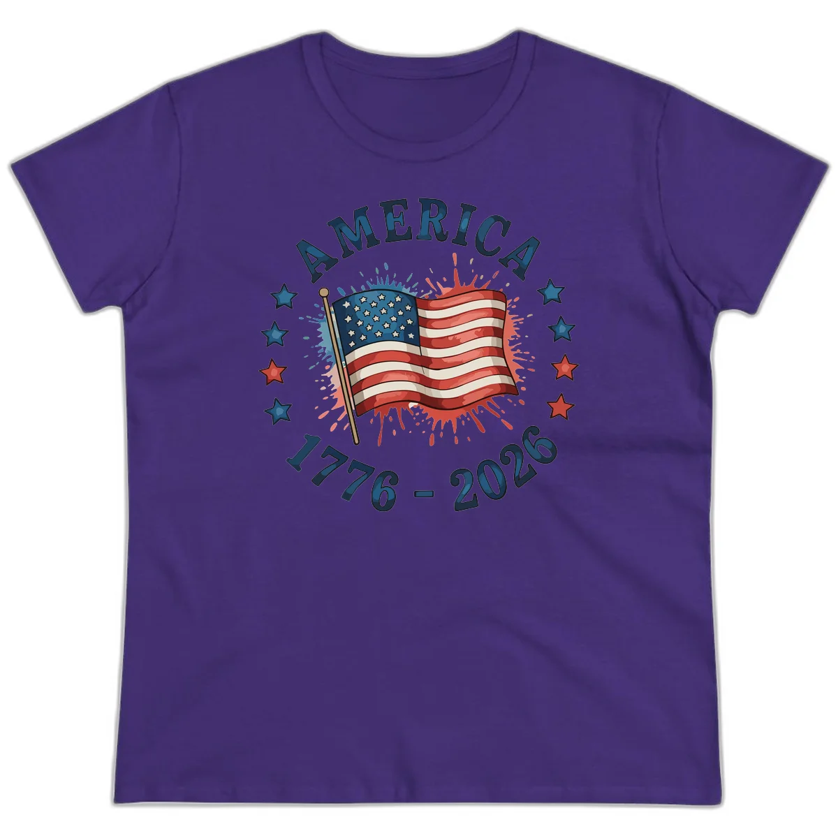 America 250th Anniversary Flag Commemoration Ladies Tee in Purple
