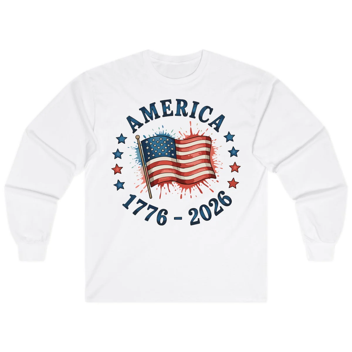 America 250th Anniversary Flag Commemoration Long Sleeve in White