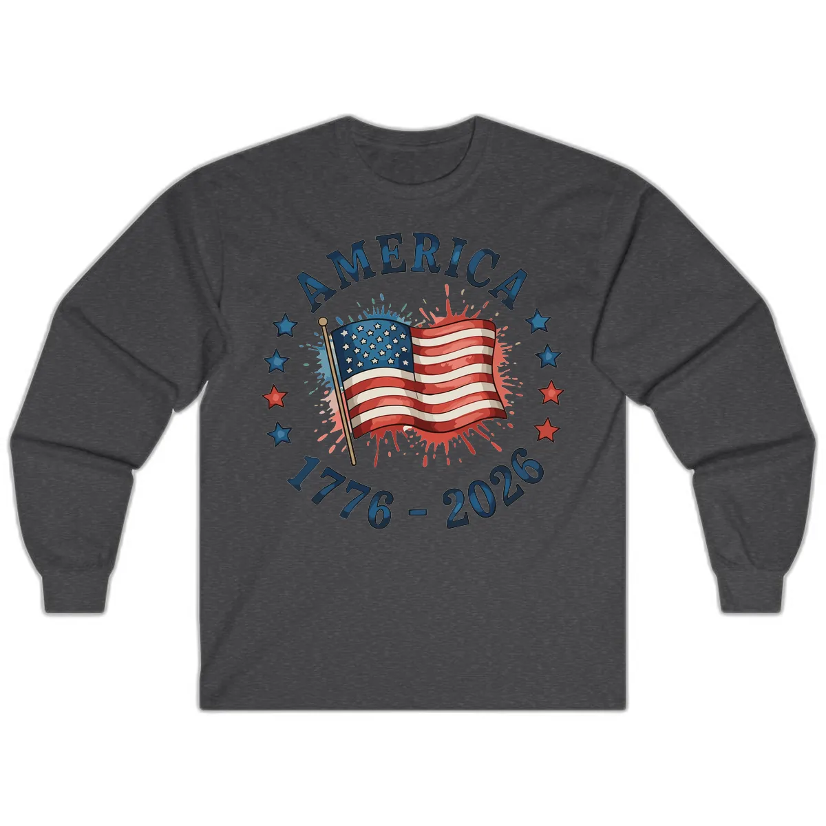 America 250th Anniversary Flag Commemoration Long Sleeve in Dark Heather