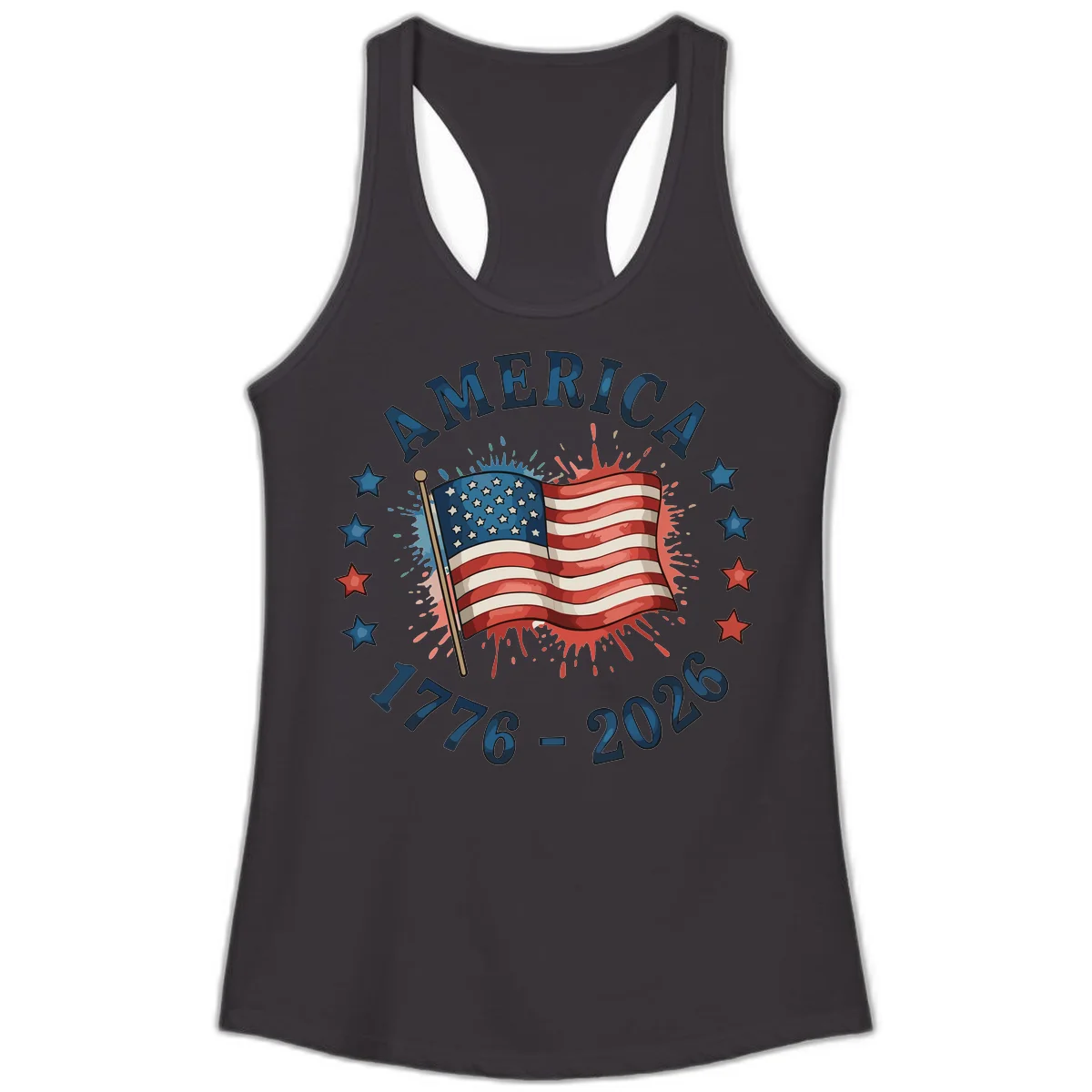 America 250th Anniversary Flag Commemoration Ladies Tank in Black
