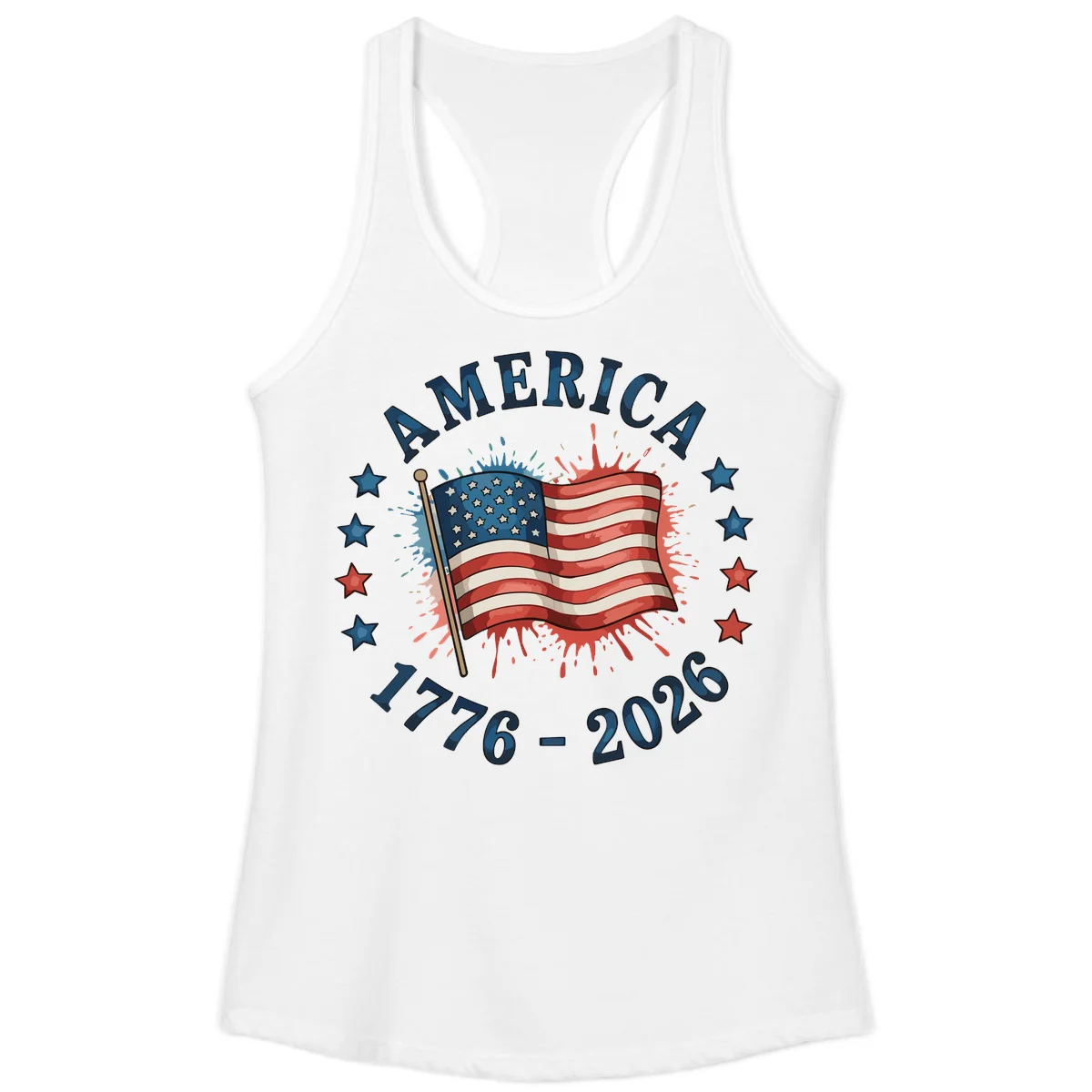 America 250th Anniversary Flag Commemoration Ladies Tank in White