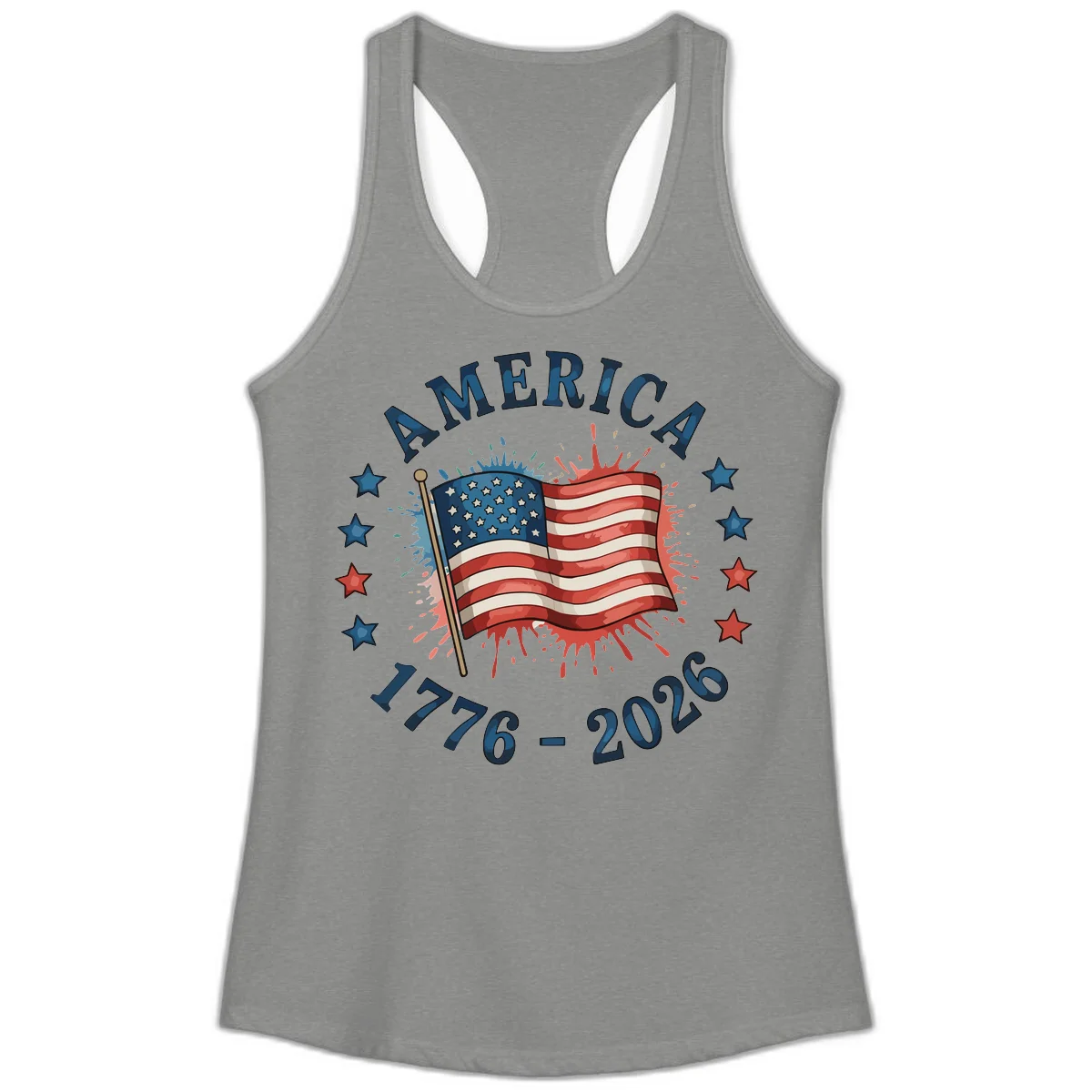 America 250th Anniversary Flag Commemoration Ladies Tank in Heather Grey